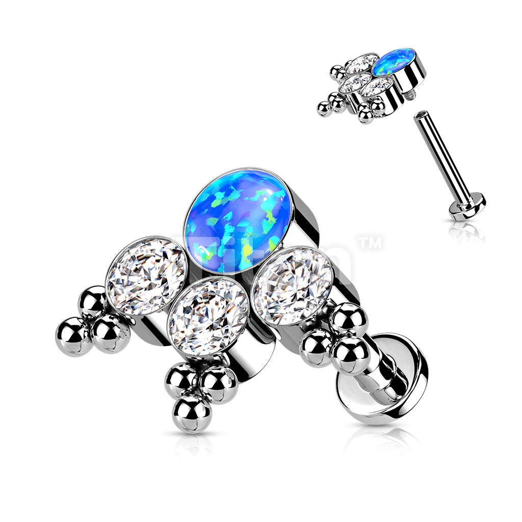 Implant Grade Titanium Internally Threaded Labret With Round Opal or CZ... - Image 4