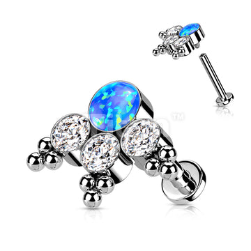 Implant Grade Titanium Internally Threaded Labret With Round Opal or CZ... - Image 4