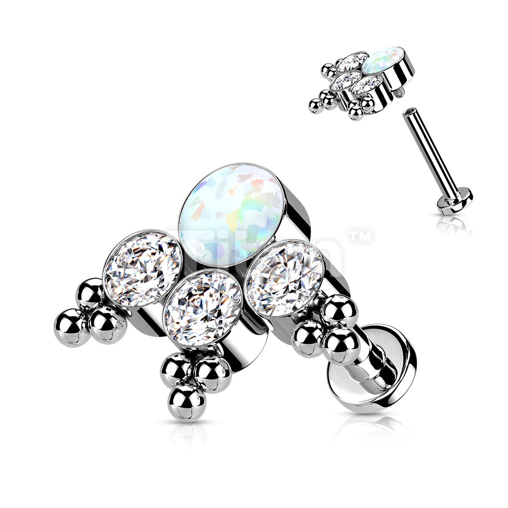 Implant Grade Titanium Internally Threaded Labret With Round Opal or CZ... - Image 5