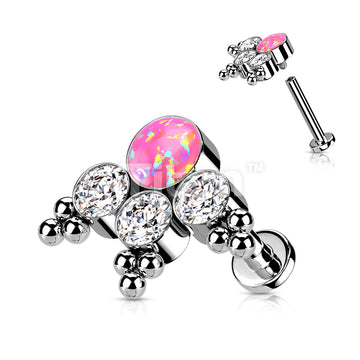 Implant Grade Titanium Internally Threaded Labret With Round Opal or CZ Center Cluster Fan With Beaded Ball Top - Image 6