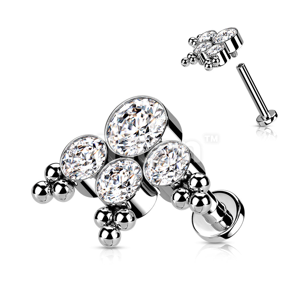 Implant Grade Titanium Internally Threaded Labret With Round Opal or CZ Center Cluster Fan With Beaded Ball Top - Image 3