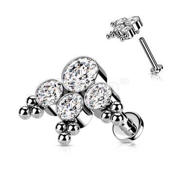 Implant Grade Titanium Internally Threaded Labret With Round Opal or CZ Center Cluster Fan With Beaded Ball Top - Image 3