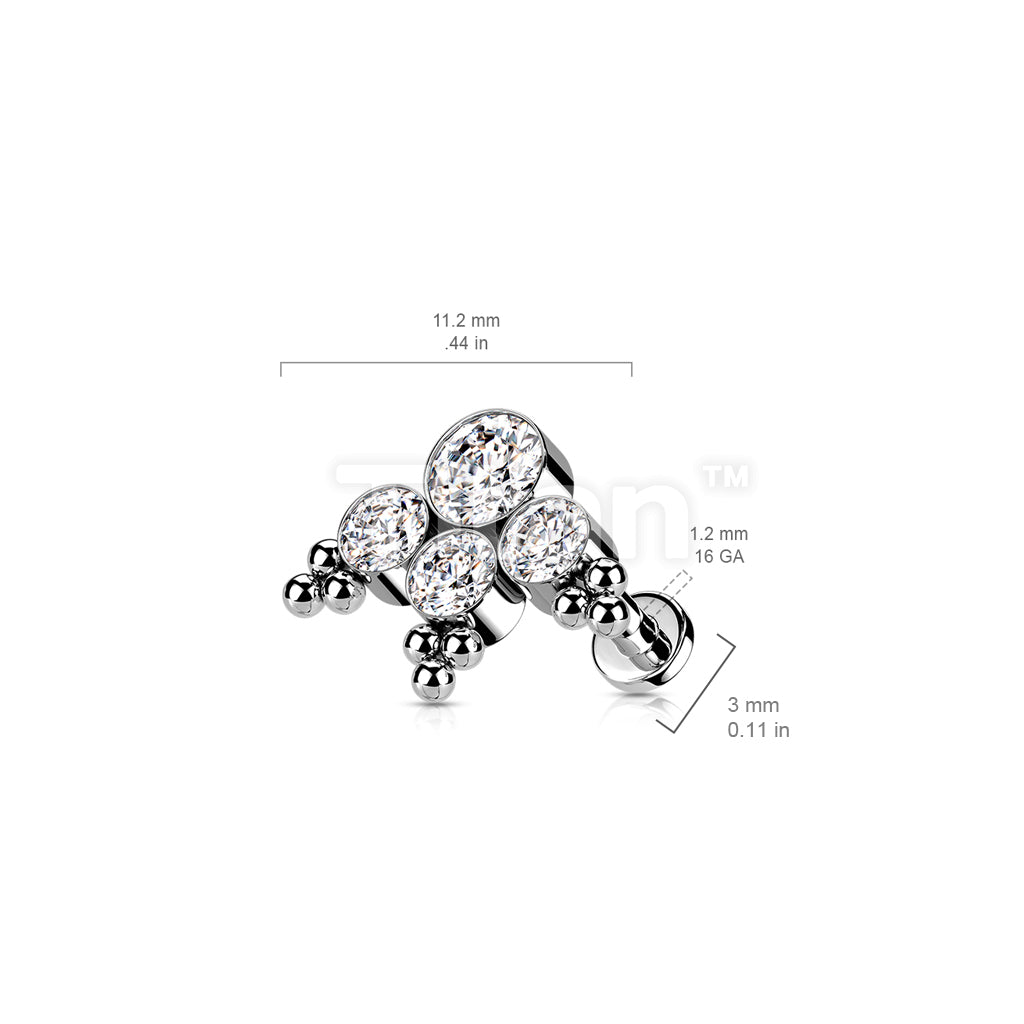 Implant Grade Titanium Internally Threaded Labret With Round Opal or CZ Center Cluster Fan With Beaded Ball Top - Image 7