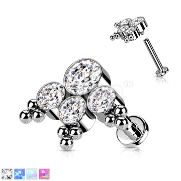 Implant Grade Titanium Internally Threaded Labret With Round Opal or CZ Center Cluster Fan With Beaded Ball Top - Image 2