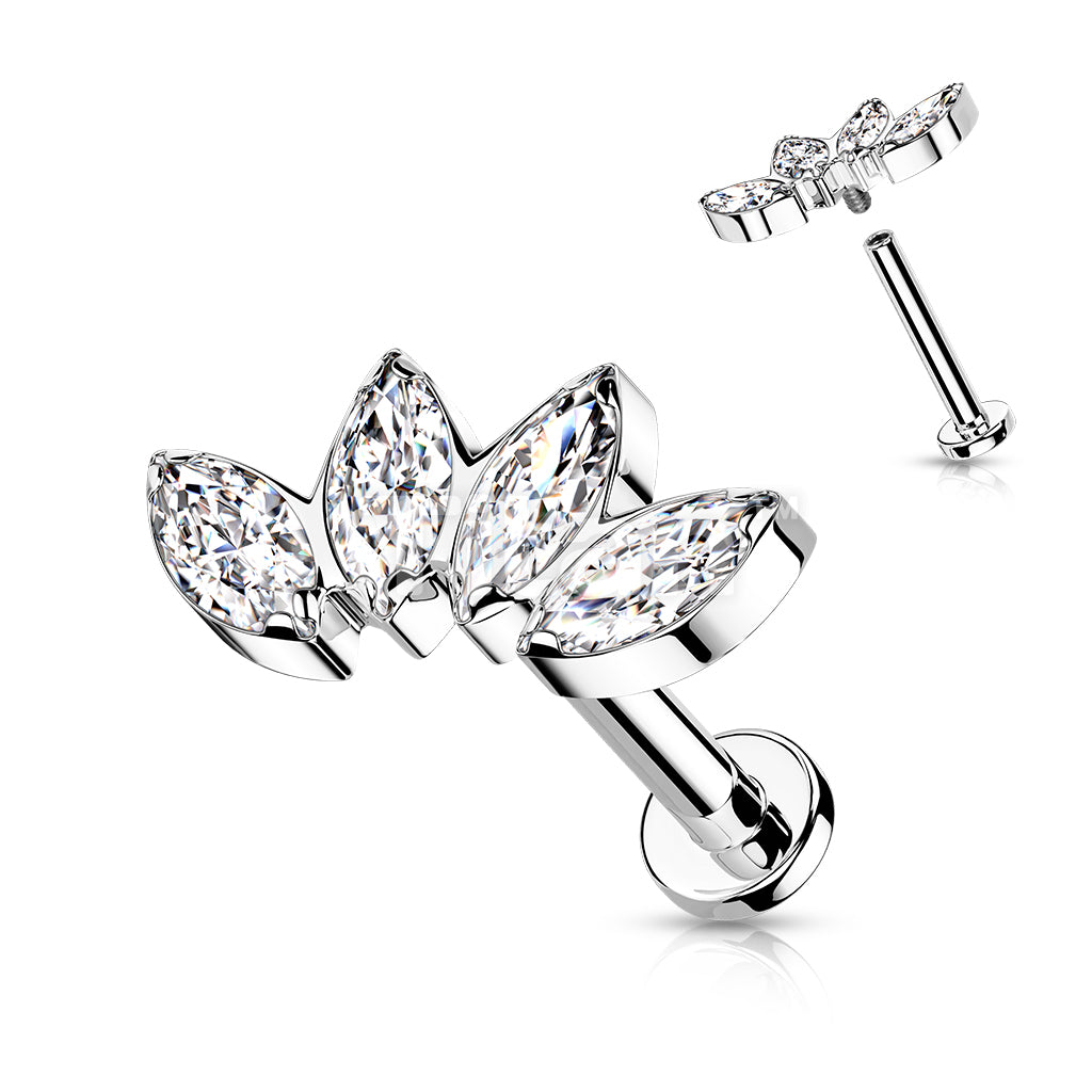 Implant Grade Titanium Internally Threaded Labret With 4 Marquise CZ Fan Top - Image 3