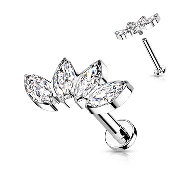 Implant Grade Titanium Internally Threaded Labret With 4 Marquise CZ Fan Top - Image 3