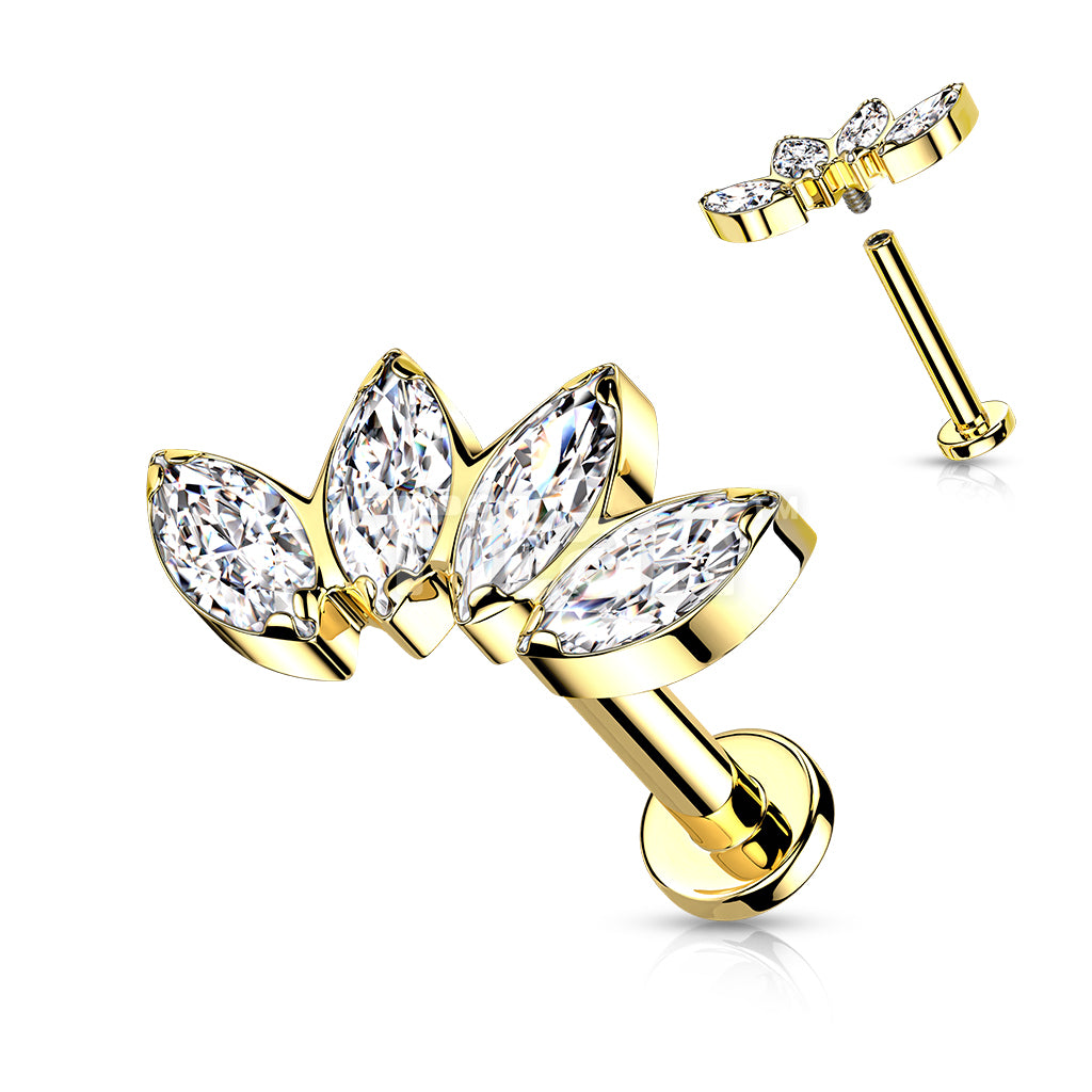 Implant Grade Titanium Internally Threaded Labret With 4 Marquise CZ Fan Top - Image 4