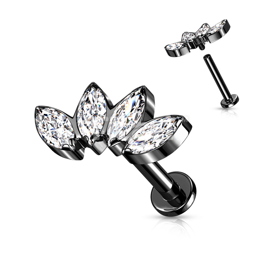 Implant Grade Titanium Internally Threaded Labret With 4 Marquise CZ Fan Top - Image 5
