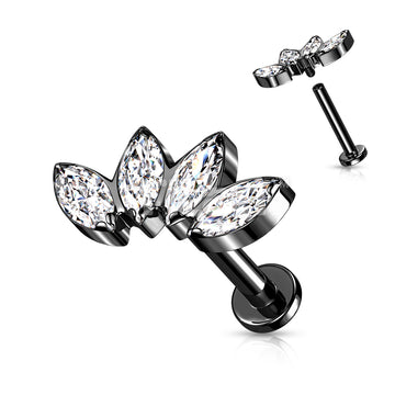 Implant Grade Titanium Internally Threaded Labret With 4 Marquise CZ Fan Top - Image 5