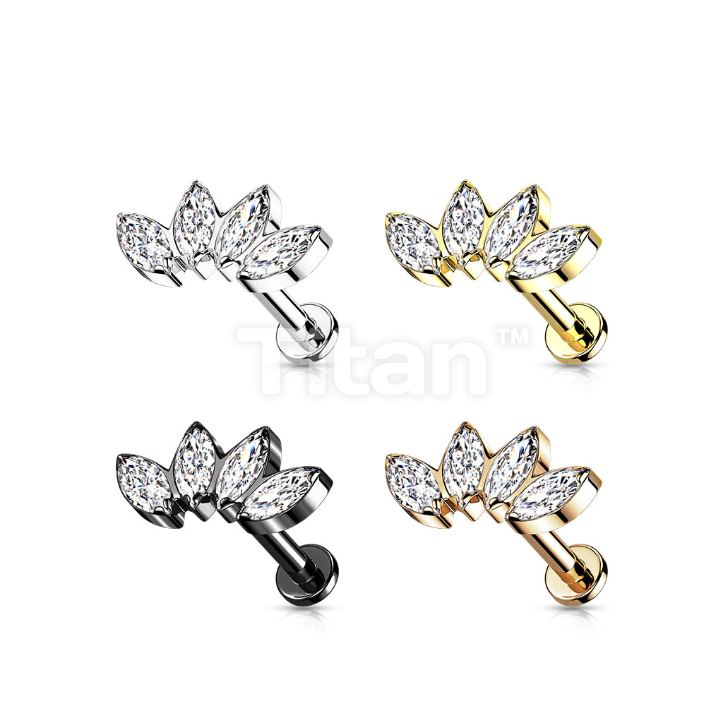 Implant Grade Titanium Internally Threaded Labret With 4 Marquise CZ Fan Top - Image 8
