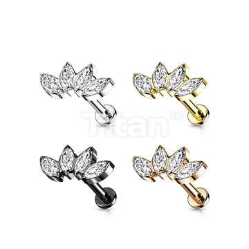 Implant Grade Titanium Internally Threaded Labret With 4 Marquise CZ Fan Top - Image 8