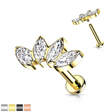 Implant Grade Titanium Internally Threaded Labret With 4 Marquise CZ Fan Top - Image 2