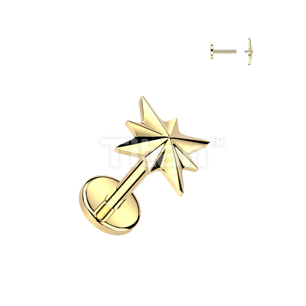 Titanium Internally Threaded Flat Back Labret With Starburst Top - Image 2