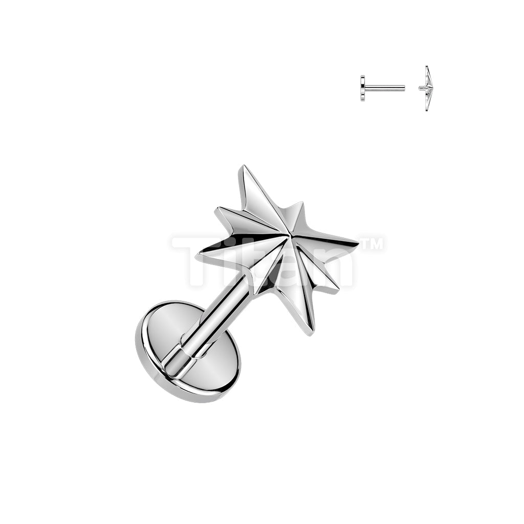Titanium Internally Threaded Flat Back Labret With Starburst Top - Image 3