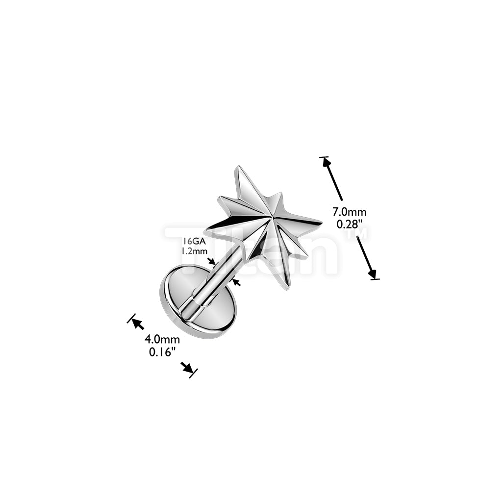 Titanium Internally Threaded Flat Back Labret With Starburst Top - Image 4