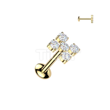 Titanium Internally Threaded 5 CZ Cross Top Labret With Convex Back - Image 2