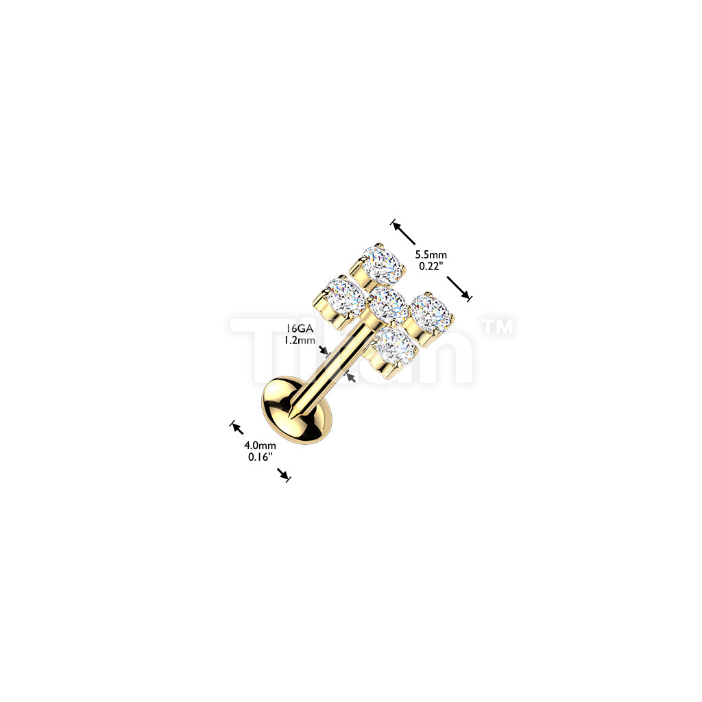 Titanium Internally Threaded 5 CZ Cross Top Labret With Convex Back - Image 4