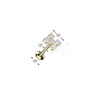 Titanium Internally Threaded 5 CZ Cross Top Labret With Convex Back - Image 4