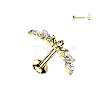 Titanium Internally Threaded Marquise CZ Wings Top Labret With Convex Back - Image 2