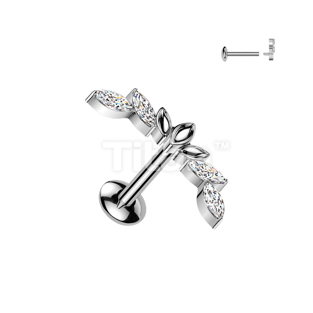 Titanium Internally Threaded Marquise CZ Wings Top Labret With Convex Back - Image 3