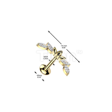 Titanium Internally Threaded Marquise CZ Wings Top Labret With Convex Back - Image 4
