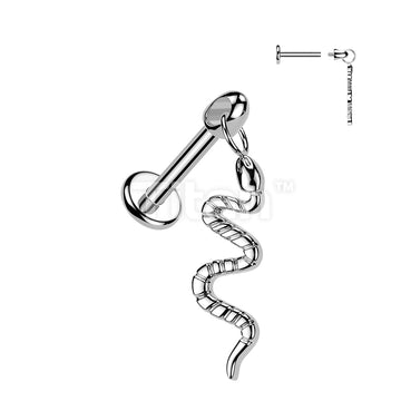 Titanium Internally Threaded Flat Back Labret With Snake Dangle - Image 3