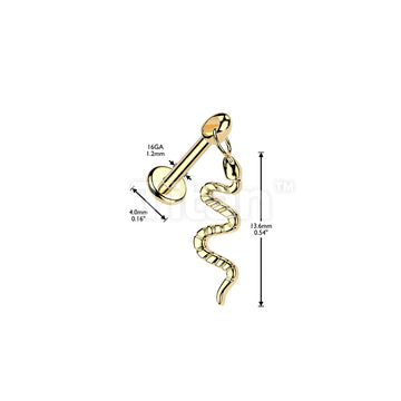 Titanium Internally Threaded Flat Back Labret With Snake Dangle - Image 4