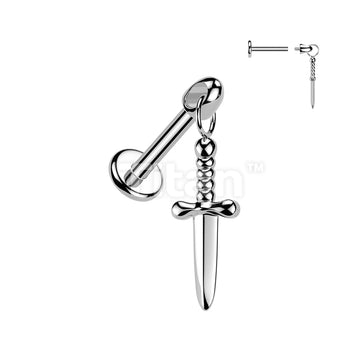 Titanium Internally Threaded Flat Back Labret With Dagger Dangle - Image 3