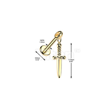 Titanium Internally Threaded Flat Back Labret With Dagger Dangle - Image 4