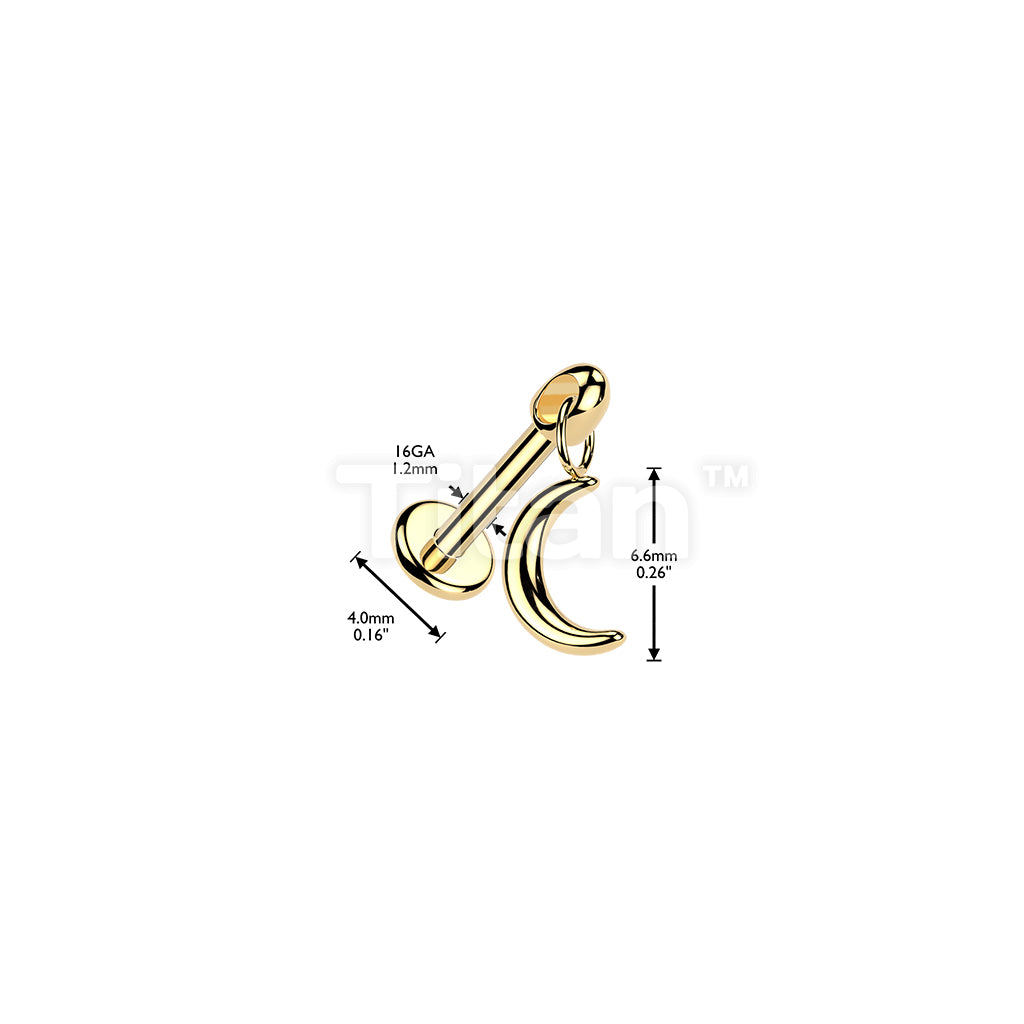 Titanium Internally Threaded Flat Back Labret With Crescent Moon Dangle - Image 4