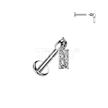 Titanium Internally Threaded Flat Back Labret With Baguette CZ Dangle - Image 2