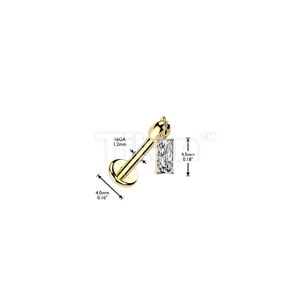 Titanium Internally Threaded Flat Back Labret With Baguette CZ Dangle - Image 4