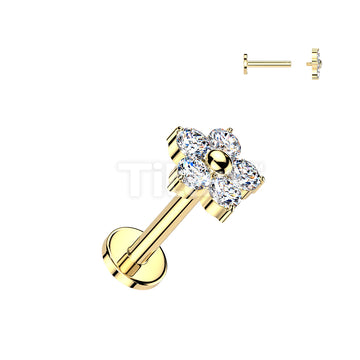 Titanium Internally Threaded 4mm Flat Back Labret With 5 CZ Flower Top - Image 3