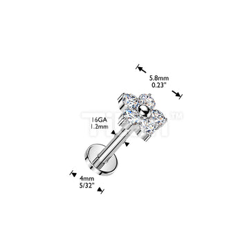 Titanium Internally Threaded 4mm Flat Back Labret With 5 CZ Flower Top - Image 4