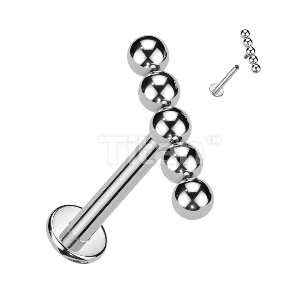 Implant Grade Titanium Internally Threaded Labret With Straight Line Beaded Ball Top - Image 3