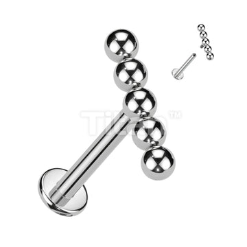Implant Grade Titanium Internally Threaded Labret With Straight Line Beaded Ball Top - Image 3