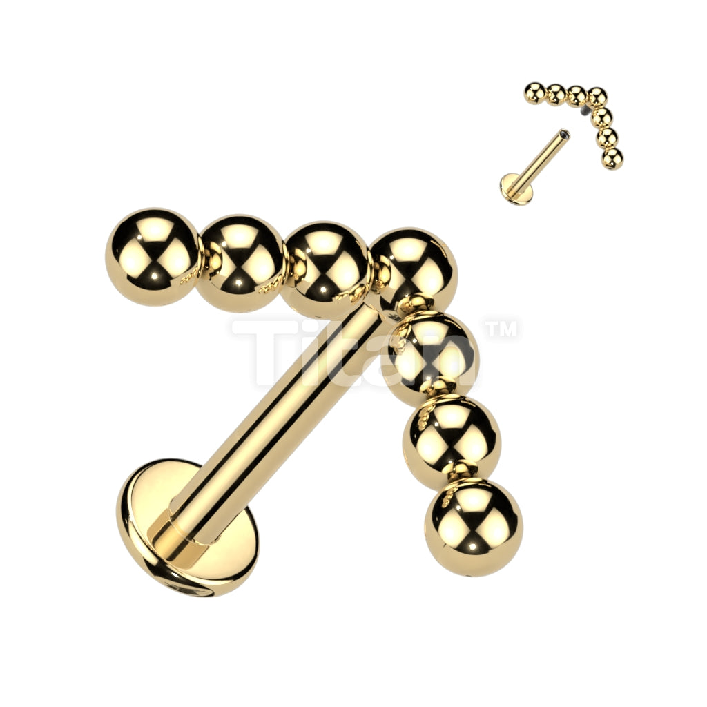 Implant Grade Titanium Internally Threaded Labret With Beaded Ball Chevron Line Top - Image 2