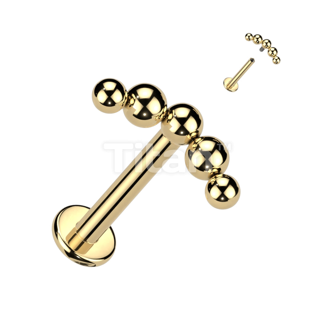 Implant Grade Titanium Internally Threaded Labret With Curved 5 Beaded Ball Top - Image 2