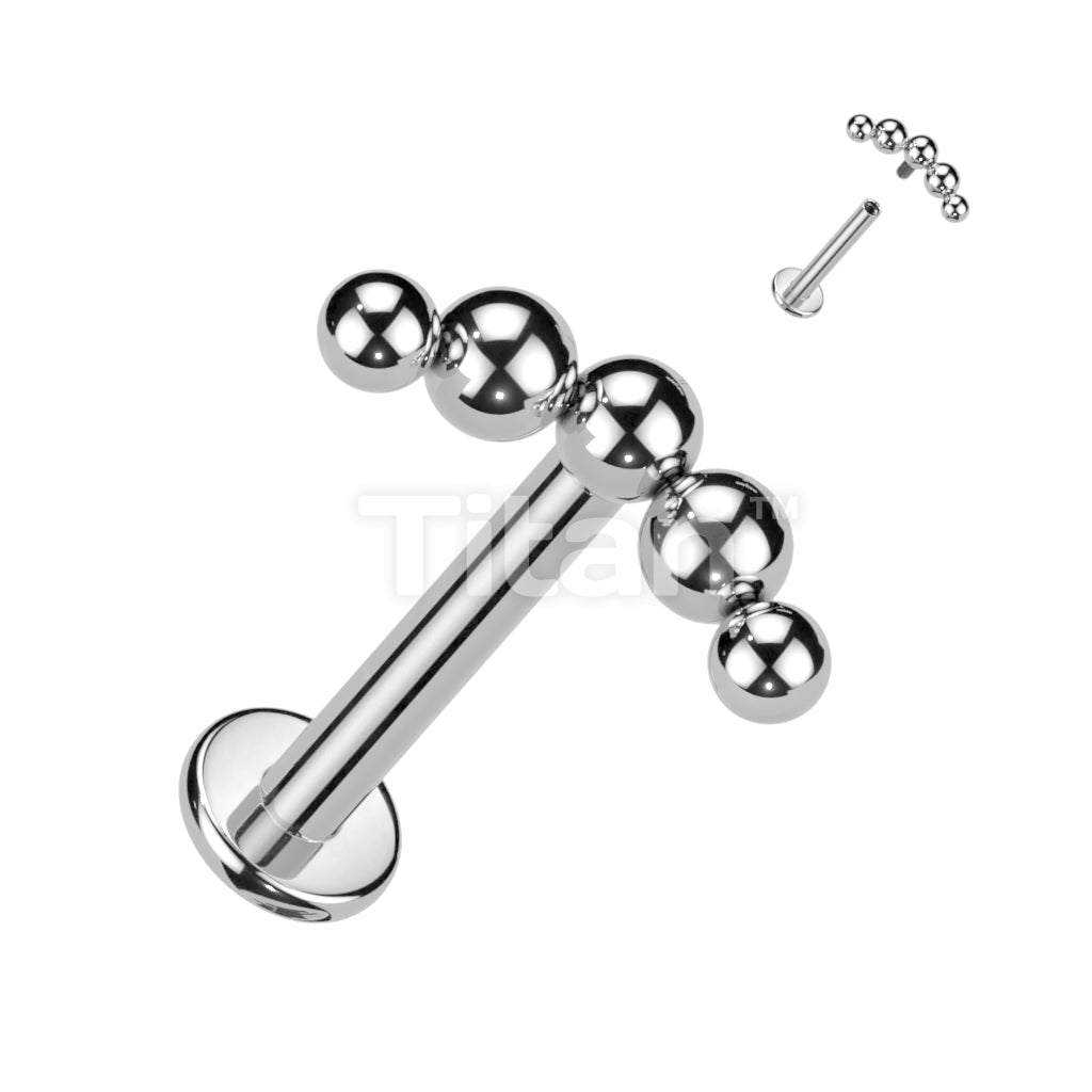 Implant Grade Titanium Internally Threaded Labret With Curved 5 Beaded Ball Top - Image 3