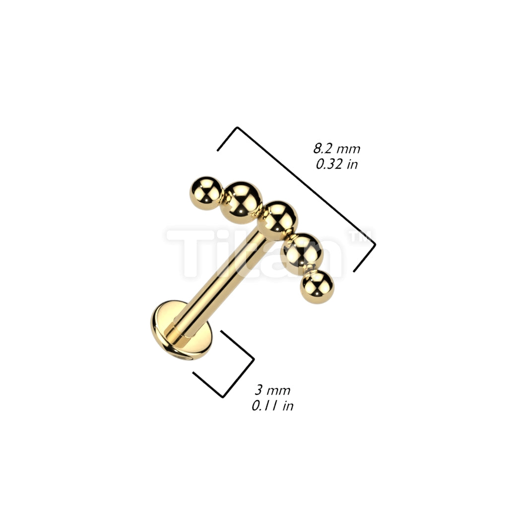 Implant Grade Titanium Internally Threaded Labret With Curved 5 Beaded Ball Top - Image 4