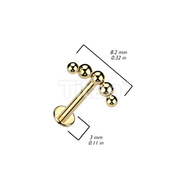 Implant Grade Titanium Internally Threaded Labret With Curved 5 Beaded Ball Top - Image 4