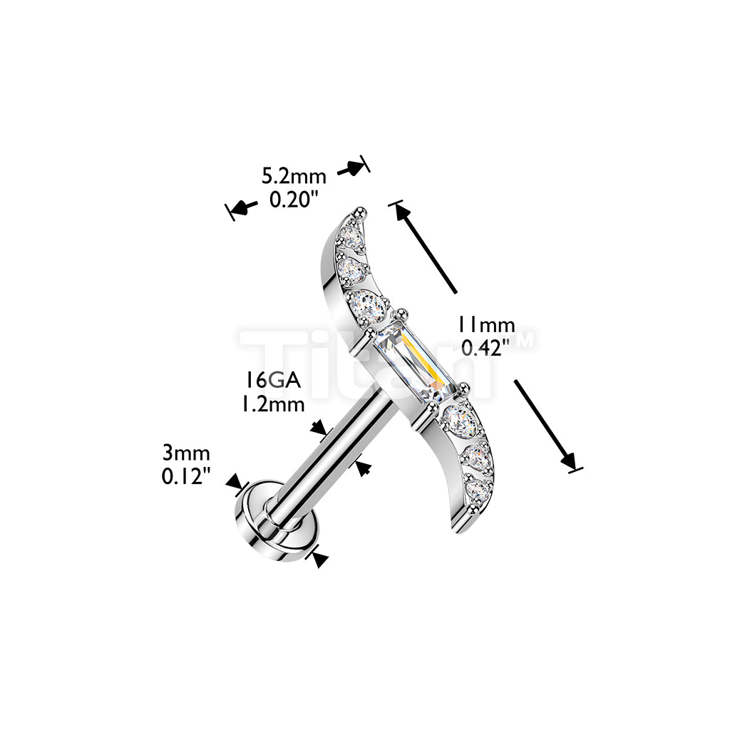 Titanium Internally Threaded Labret With Baguette CZ Center and Round CNC Set CZ Wave Top - Image 4