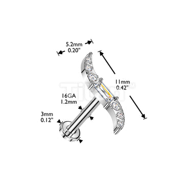 Titanium Internally Threaded Labret With Baguette CZ Center and Round CNC Set CZ Wave Top - Image 4