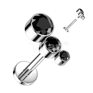 Implant Grade Titanium Internally Threaded Labret With Descending Bezel Set 3 CZ Curved Top - Image 5