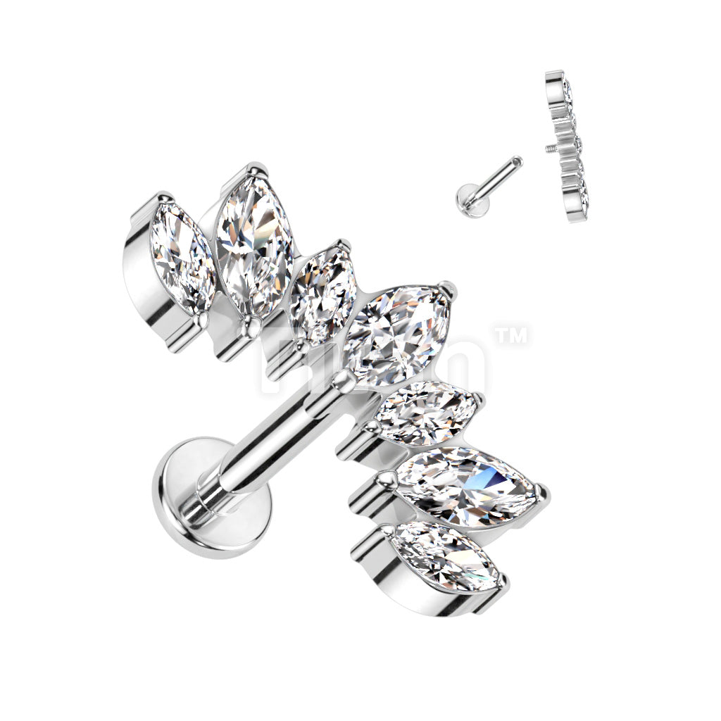 Implant Grade Titanium Internally Threaded Labret With 7 Marquise CZ Set Curve Top - Image 2