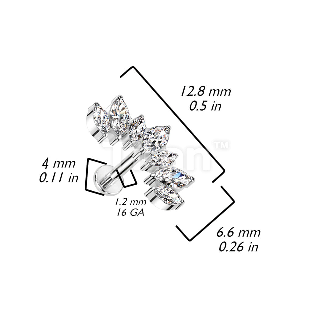 Implant Grade Titanium Internally Threaded Labret With 7 Marquise CZ Set Curve Top - Image 4