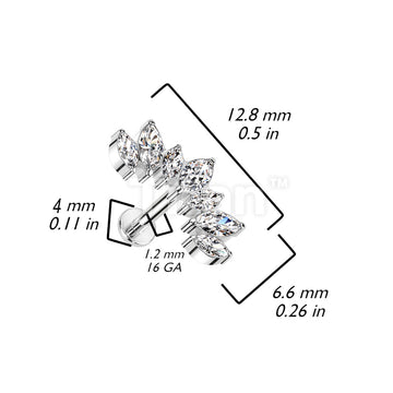 Implant Grade Titanium Internally Threaded Labret With 7 Marquise CZ Set Curve Top - Image 4