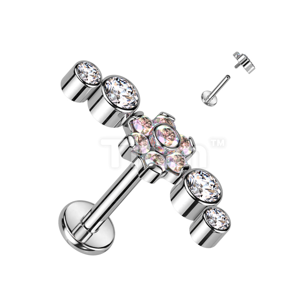 Implant Grade Titanium Internally Threaded Labret With CZ Flower Center... - Image 2