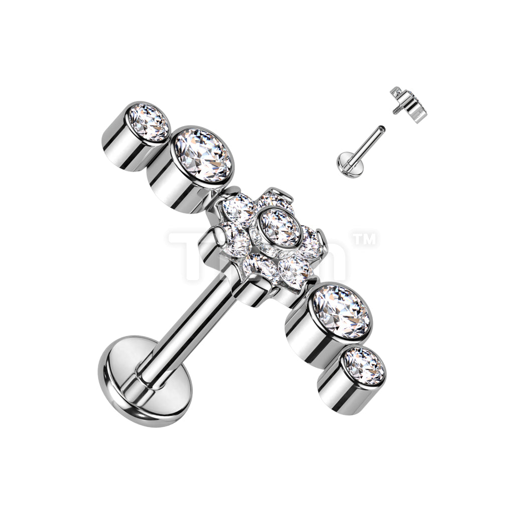 Implant Grade Titanium Internally Threaded Labret With CZ Flower Center... - Image 3