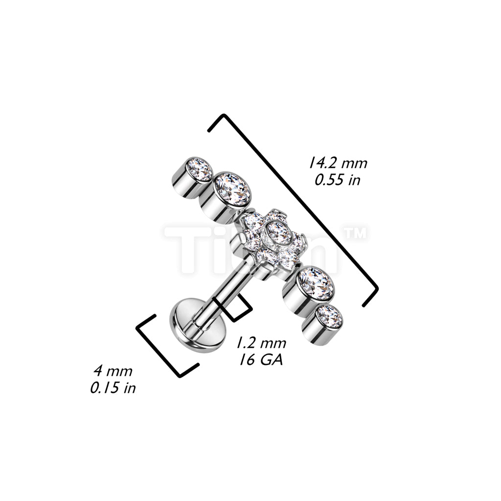 Implant Grade Titanium Internally Threaded Labret With CZ Flower Center... - Image 5